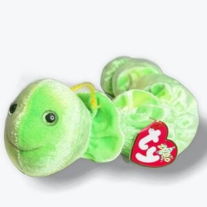 Vintage Ty Beanie Baby Squirmy Worm Green Plush Toy‎ April 13 2000 Retired